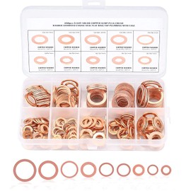 Pack of 200 Copper Sealing Rings Copper Flat Sealing Ring Set, Sealing Ring Copper Sealing Classification Kit Combination, with Packaged Screw Caps (M5 M6 M8 M10 M12 M14)