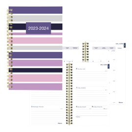 Blueline Essential Academic Weekly/Monthly Planner, 13 Months, July 2023 to July 2024, Gold Twin-Wire Binding, Poly Cover, 8" x 5", Geo Design, Stripes, Bilingual (CA114BPH.03-24)