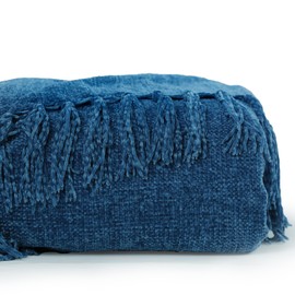 KASENTEX Large Soft Chenille Twin Size Throw Bed Blanket with Fringe Tassel,Lightweight 60x80in Knitted Decorative Throw Blankets,All Season Cozy Warm Boho Blanket for Bed Sofa Gift,Dark Blue