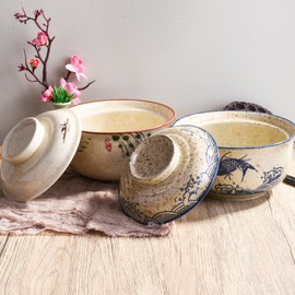 2 Piece Ceramic Noodles Bowl with Cover, 25.4 oz Large Ramen bowls with Lid, Japanese Hand-painted Ceramic tableware Suitable for Noodles, Congee, Rice Soup