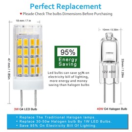 DIILSWX G4 Led Bulb 12V 3W : No Flicker JC Bi-Pin Base Light Bulbs with No Dimmable T3 Halogen Bulb Replacement for Caravans & Cabinets & Chandeliers (5 pcs 6000K White)