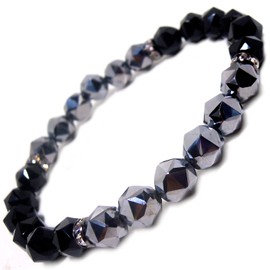 [Stone jewelry japan] Terahertz Mineral Black Onyx Star Cut 8mm Power Stone Bracelet, Stone, Onyx