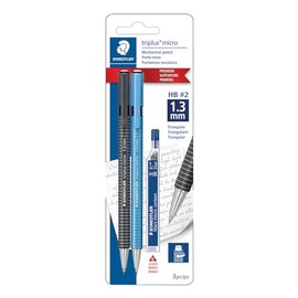 Staedtler Triplus Micro 77413SBKA6ST - Lápiz mecánico retráctil con goma de borrar de giro, 6 recambios, 2 unidades, 77413SBKA6