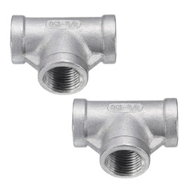 QUARKZMAN 2 Pieces Tee Pipe Fitting (3/8" x 3/8" x 3/8") NPT Female 304 Stainless Steel T Shaped 3 Way T Connector for Industrial Connection of Water Air Gas Oil Fuel