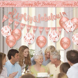 Womens 80th Birthday Decorations Rose Gold 80th Rose Gold Birthday Decorations Women Happy 80th Birthday Decorations by RichMoho