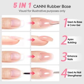 CANNI Rubber Base Gel - 9ml Clear Nail Strengthener Gel, Flexible Base Coat for Weak Nails, UV LED Soak Off Natural Look Manicure DIY Women