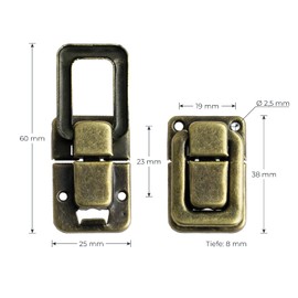 HMF 6492 Tension Lock Made of Metal for Vintage Suitcases | Pack of 2 | 25 x 38 mm | Bronze