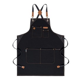 Mellow Buff Chef Apron for Men Women,100% Cotton Canvas Cross Back Heavy Duty Adjustable Work Apron, Tools Apron with Pockets, Barbecue apron | Black