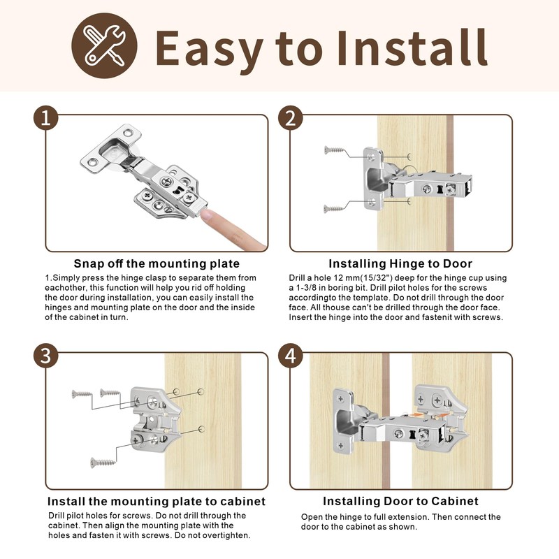 20 Pack Full Overlay Soft Close Cabinet Hinges 105° Frameless