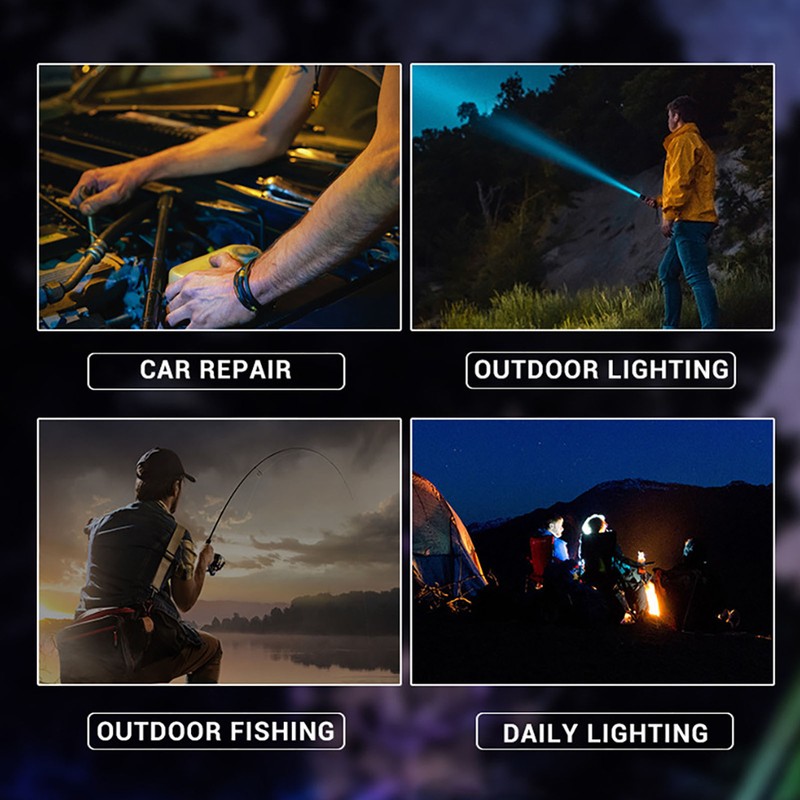 LED Bright Flashlight COB Work Light USB Rechargeable IPX4 Outdoor