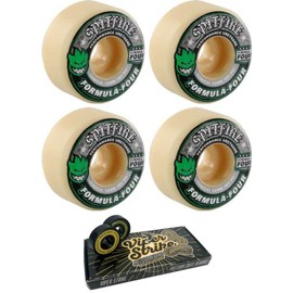 52mm Spitfire Wheels Formula Four Conical White w/Green & Black Skateboard Wheels - 101a with Viper Strike Skateboard Bearings 8mm Precision ABEC 7 Skateboard Bearings - Bundle of 2 Items