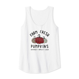 Womens Farm Fresh Pumpkins Cute Vintage Fall Buffalo Print Leopard Tank Top