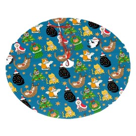 Cute Cats Christmas Tree Skirt, 30 inches Blue Kawaii Animal Tree Skirts Santa Xmas Mat Farmhouse Holiday Party New Year Supplies Ornaments Decorations for Mini Small Pencil Big Trees
