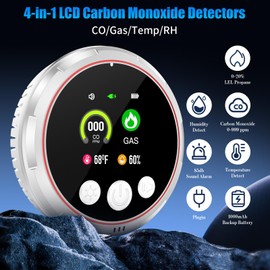 4-in-1 Carbon Monoxide Detectors &Natural Gas Leak Detector, Portable Carbon Monoxide Detectors Plug in & Battery Backup, HD Screen Display- Hotel and Travel Safety, RV, Home