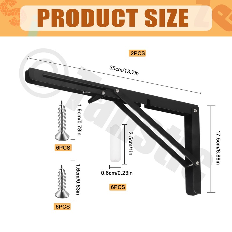 Tanstic 2 Pack 14 Inch Folding Shelf Brackets, Heavy Duty