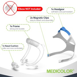 MEDICOLOR Frame System for Airfit P30i, NO Elbow, with Strap, Frame, Pillow Cushion(M), Adjustable and Comfortable CPAP Nasal Supplies for P30i Medium