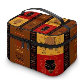 Xmkltbz Large Women Wash Bag, Cosmetic Organizer Train Toiletry Storage Case Holder Zipper Makeup Bag Pouch 9.8x7.5x5.9 in Print Tribal African Masks Ethnic Afro American Ornament