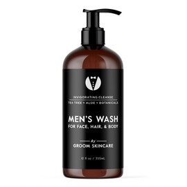 GROOM 3-in-1 Hair, Face & Body Wash for Men | Organic Aloe & Essential Oils | Gentle, Plant-Based Cleanser for Shower, Shave & Skin | Fresh Scent | 12 oz