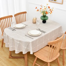 NEWISHER Farmhouse Embroidered Plaid Tablecloth Lattice Fabric Table Cloth Oval Rustic Brown Checkered Table Cover Dining Kitchen Home Decor Party 60 x 102 inch