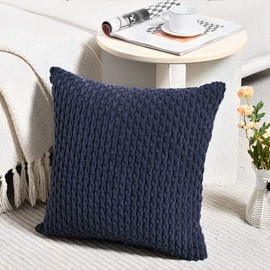 Fancy Homi 2 Packs Navy Blue Decorative Throw Pillow Covers 24x24 Inch for Couch Bed Sofa, Modern Farmhouse Boho Home Decor, Soft Cute Plush Corduroy Cushion Case 60x60 CM