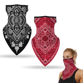 Aottom Unisex Bandana, 2pcs Headwear Face Mask | Ice Silk Fabric Headband Scarf | Balaclava | UV Resistance | Breathable Face Mask with Ear Loops Neck Gaiter for Motorcycle, Fishing, Biking, Outdoor