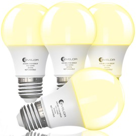 evelor A19 LED Light Bulbs,60 Watt Equivalent Soft White 2700K with E26 Base,Efficient 9W,800 Lumens Non-Dimmable Warm White LED Bulbs,15000 Hours, Ideal for Bedroom Living Room 4-Pack