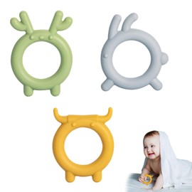 ToiyBosm Baby Teething Toys for Babies 0-6 Months Set of 3，Baby Toys 6 to 12 Months，BPA Free Soft Animals Teether Rings Silicone Teether Relief Soothing Sore Gums，Infant Baby Chew Toys，3-Pack