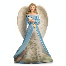 The Hamilton Collection Angels of Peace Figurine Collection Issue #2: God's Grace is Not The Light Handcrafted Resin Angels with Glitter Golden and Scripture by Thommas Kinkade 7-inches