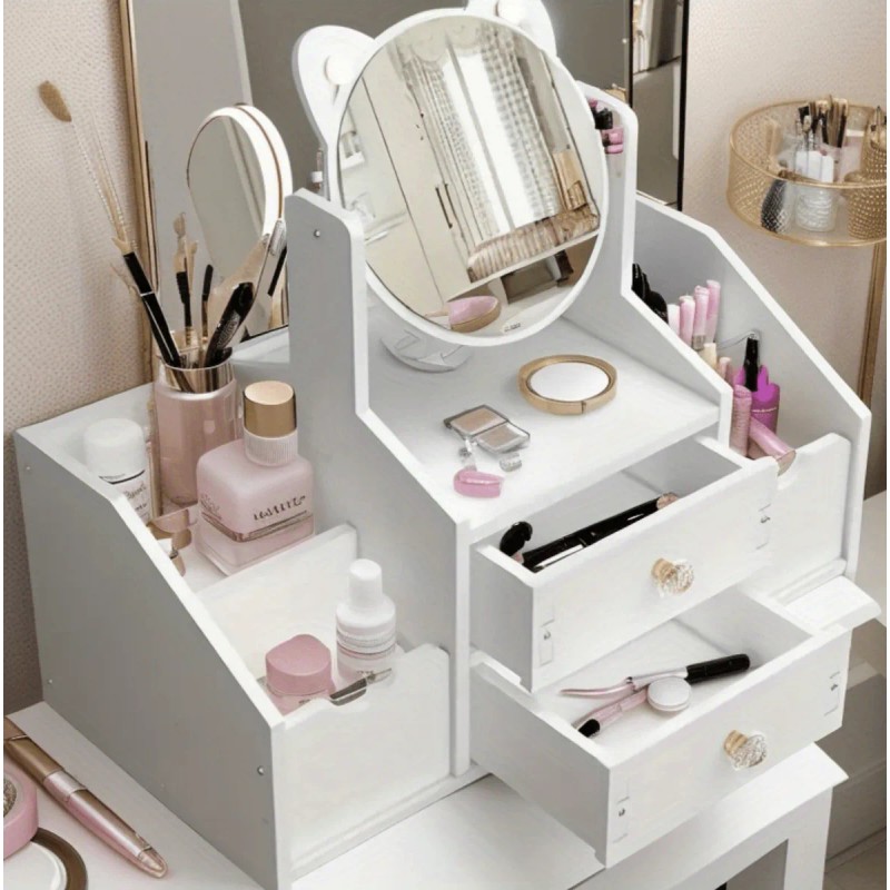 Caja De Almacenamiento De Cosméticos Multifuncional + Espejo