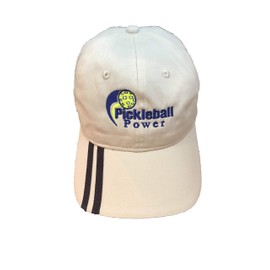 Lightweight"Brushed Cotton Twill" Pickleball Ball Cap - Stone w/Double Navy Stripes - Pickleball Marketplace