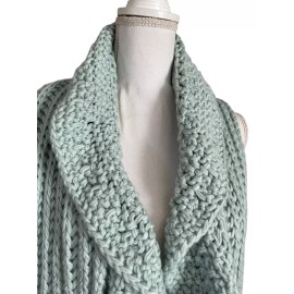 Charter Club NWT Charter Club Pale Mint Green Chunky Knit Ruffle Scarf Wrap Boa Poms $49 #MQ4