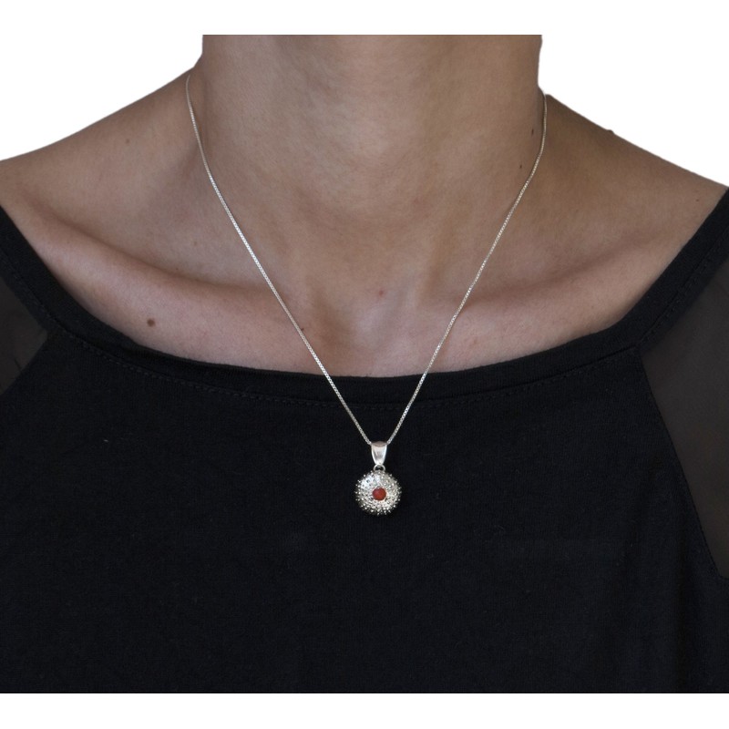 Marrocu Gioielli Coral Sea Urchin Necklace Silver, coral, No Gemstone