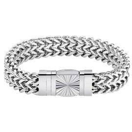 CaptainSteeL Cuban Link Chain Bracelet for Men- 316L Stainless Steel 9/10MM Width Fashion Pattern Snap Button Hip Hop Jewelry,Two Style Cuban Bracelets 18K Gold Plated/Stainless Steel with Gift Box