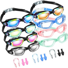 8 Pack Swim Goggles No Leaking Swimming Goggles for Adults UV Protection Pool Goggles Anti Fog Swimming Glasses with Waterproof Nose Clips and Earplugs for Men Women Youth Kids, Multicolor