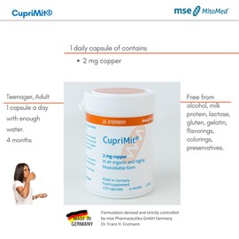 Mse Pharmazeutika GmbH, Dr. Enzmann High Dose Copper, 120 Capsules, 2 mg Each, High Bioavailability, Vegan, High Purity, Good Compatibility, Free from Preservatives, 4 Months