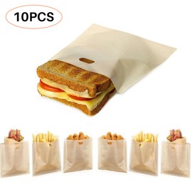 10PCS Non Stick Toaster Bags Reusable and Heat Resistant Bags for Sandwiches Pastries Pizza Slices Chicken Nuggets Toast
