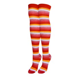 Benefeet Sox Red Striped Thigh High Socks for Women Cute Colorful Rainbow Striped Knee High Socks for Teen Girls Retro Vintage Over The Knee Socks Long Tube Cotton Socks Cosplay Thigh Highs Stocking
