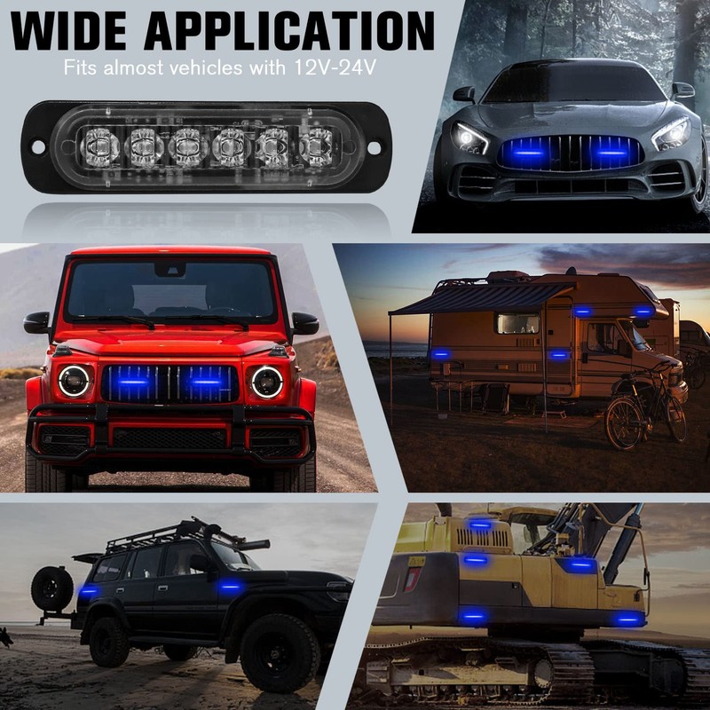 DIBMS LED Emergency Strobe Lights Bar 8x Blue 6 LED