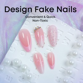 EYZOTSF Press on Almond Nails Medium Length Glossy Full Cover Acrylic French Almond Shaped False Nails with Designs Artificial Fake Nail with Charms Glue Stick ons Fingernails for Women Girls(XA10368)