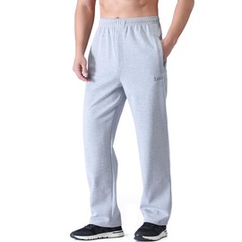 Zoulee Men's Open-Bottom Cotton Track Pants Sweatpants Jogging Pants with Zip Fly Thin Light Grey 2XL