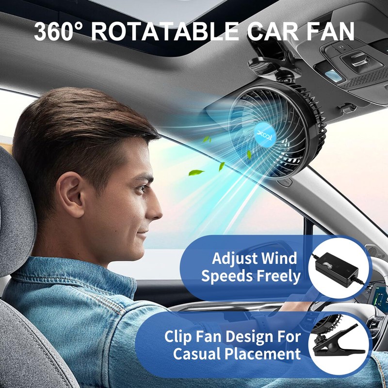 XOOL 12V 6'' Car Fan, Clip Fan 360 Degree Rotatable
