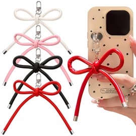 Pack of 4 Black White Red Pink Bow Key Fob Women's Leather Bows Car Key Chain Y2K Bow Bag Pendant Bow Knot Bag Charms Key Chain Ribbon Bows Cute Keychain Aesthetic, Pink, red, black, white