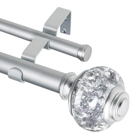 1 Inch Double Curtain Rods 72 to 144 Inches (6 to 12 ft), USFOOK Silver Drapery Rods for Windows, Telescoping Dual Curtain Rod with Translucent Finials, Decoration for Home