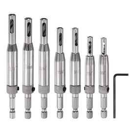 QUARKZMAN 7-Piece Self-Centring Drill Bit Set 5/64-1/4 Inch 5 mm 1/4 Inch Hex Shank Drill Bit for Wood Processing of Cabinet Door Hinge Hole Punch Device Self Silver