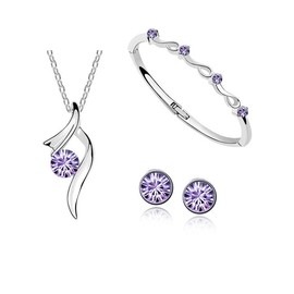 Resweky Fashion Rhinestone Necklace Earrings Set 3Pcs Crystal Sparkly Necklaces Jewelry Bracelet Set Austrian Crystal Necklace Accessories for Women (Purple)