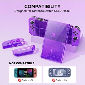 JINGDU Crystal Glitter Switch Protective Case - Compatible with Switch OLED 2021, High Transparency Skin Cover, Hard Case with Thumb Grip Caps, Purple Crystal Glitter