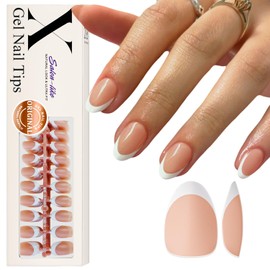 Gel X French Tip Nails Short Almond French Tip Press on Nails SXVME White French Nail Tips 300Pcs Pre-applied Tip Primer Natural Brown Fake Nails Extensions Gel X Nail Kit for Women Girls DIY