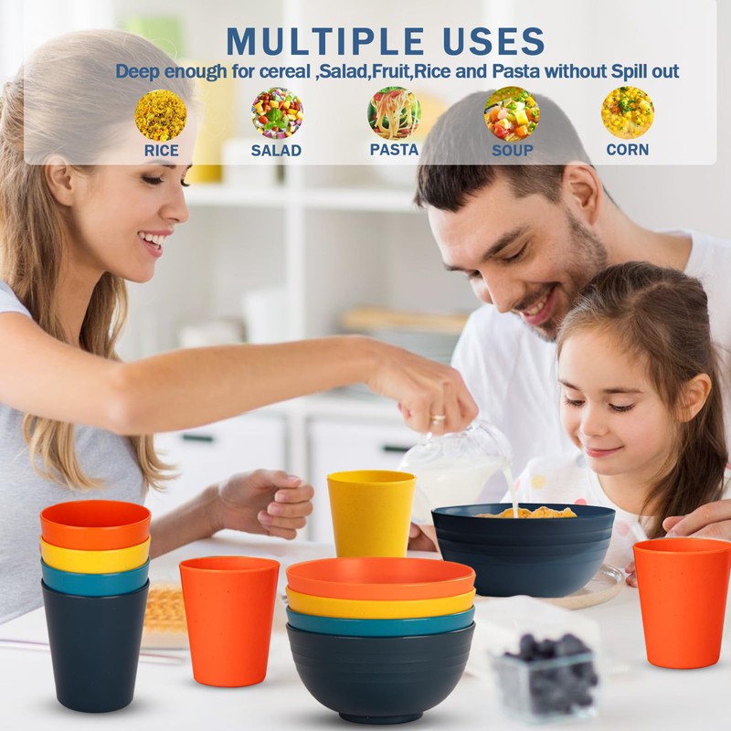 Rubtlamp Wheat Straw Dinnerware Set, 16Pcs Unbreakable Plates And Bowls