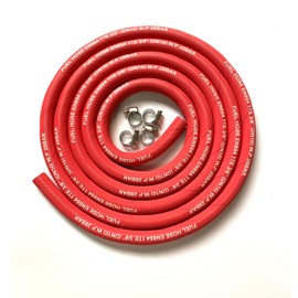 10FT Fuel Line Hose 10mm 3/8" inch,6AN High Pressure Hose,2.8Mpa 400PSI for Fuel Systems Engines Tube Hose Multiple Size Options,Implementation Standards:EN854,Red (Attached Hose Clamp)