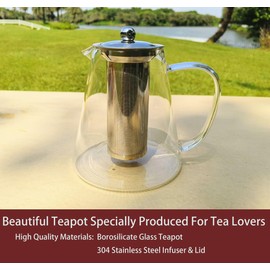JIABO Glass Teapot With Removable Stainless Steel Infuser, Borosilicate Glass Tea Kettle For Stovetop Safe, Blooming and Loose Leaf Tea Maker Set,(40oz|1200ml)